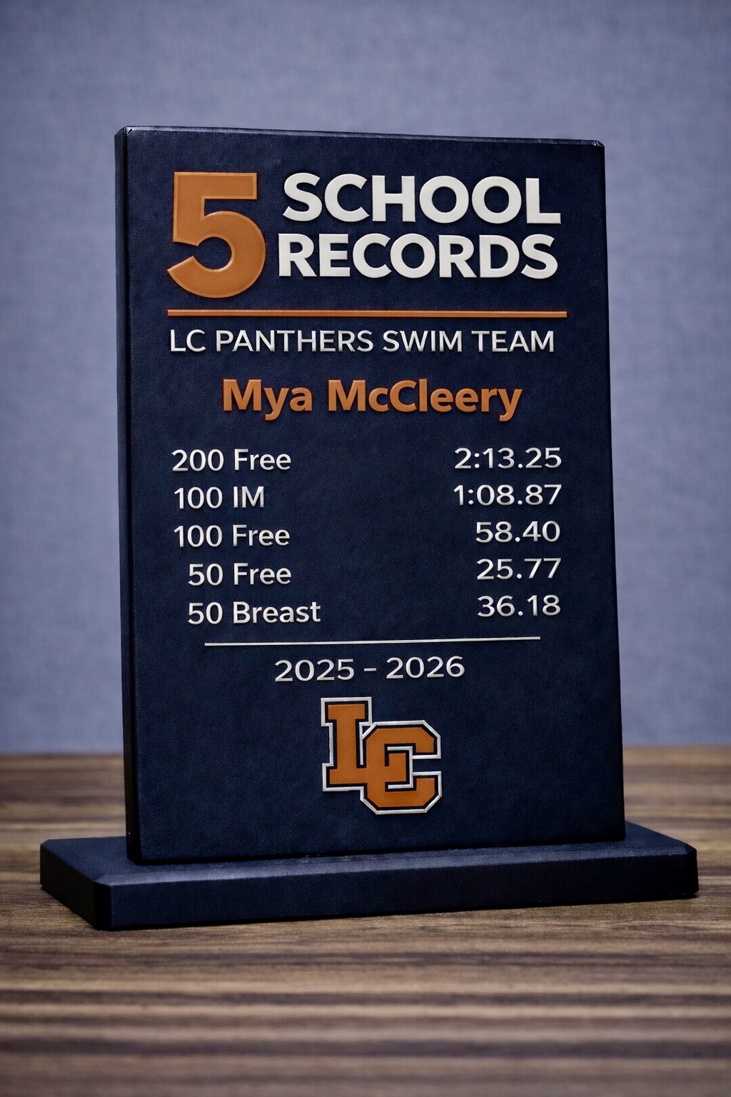 Actual school records plaque example