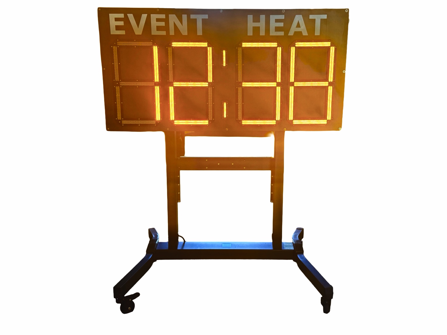 Actual APLORA swim scoreboard illuminated on stand